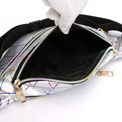 Pink Silver Waist Bags Women Fanny Pack Geometric Laser Chest