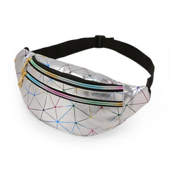 Pink Silver Waist Bags Women Fanny Pack Geometric Laser Chest