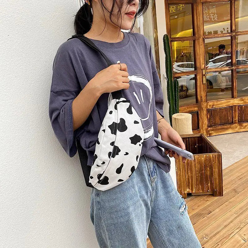 Fashionable Milk Cow Pattern Women Handbags Canvas Harajuku Casual