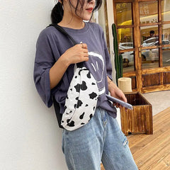 Fashionable Milk Cow Pattern Women Handbags Canvas Harajuku Casual