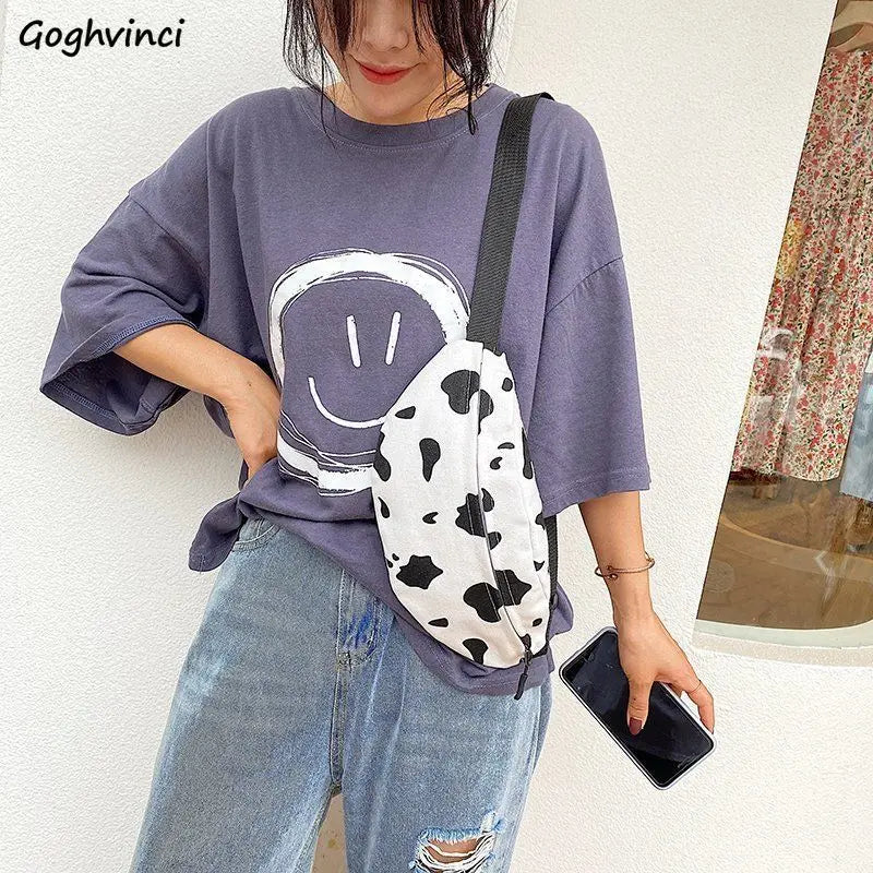 Fashionable Milk Cow Pattern Women Handbags Canvas Harajuku Casual