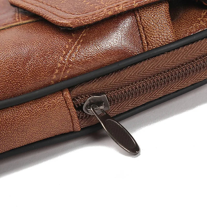 Men Classic Leather Waist Bag Small Capacity Zipper Phone Money Packs