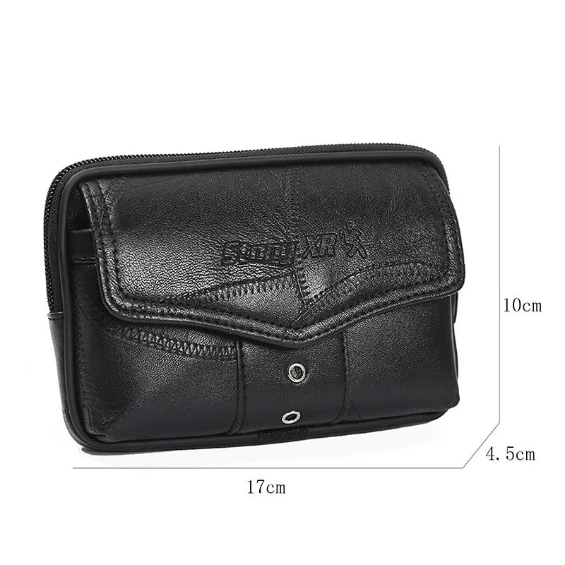 Men Classic Leather Waist Bag Small Capacity Zipper Phone Money Packs
