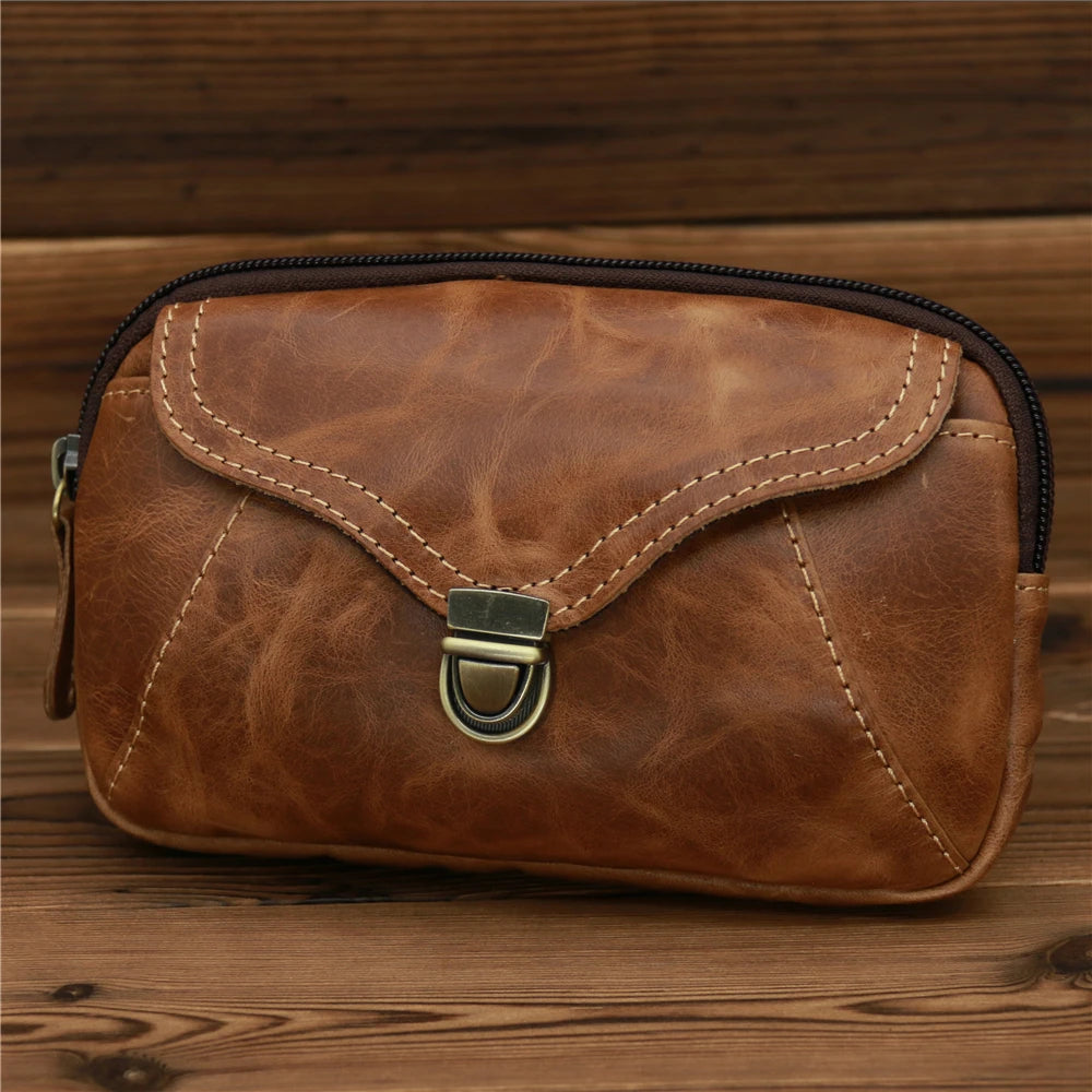 Men's Crazy Horse Leather Messenger Shoulder Bag Travel Motorcycle Fanny Pack