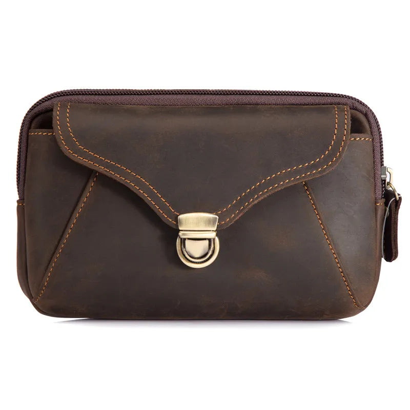 Men's Crazy Horse Leather Messenger Shoulder Bag Travel Motorcycle Fanny Pack