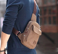 Men's Waist Pack Chest Sling Bag Travel Hiking Cross Body Messenger Solid Canvas