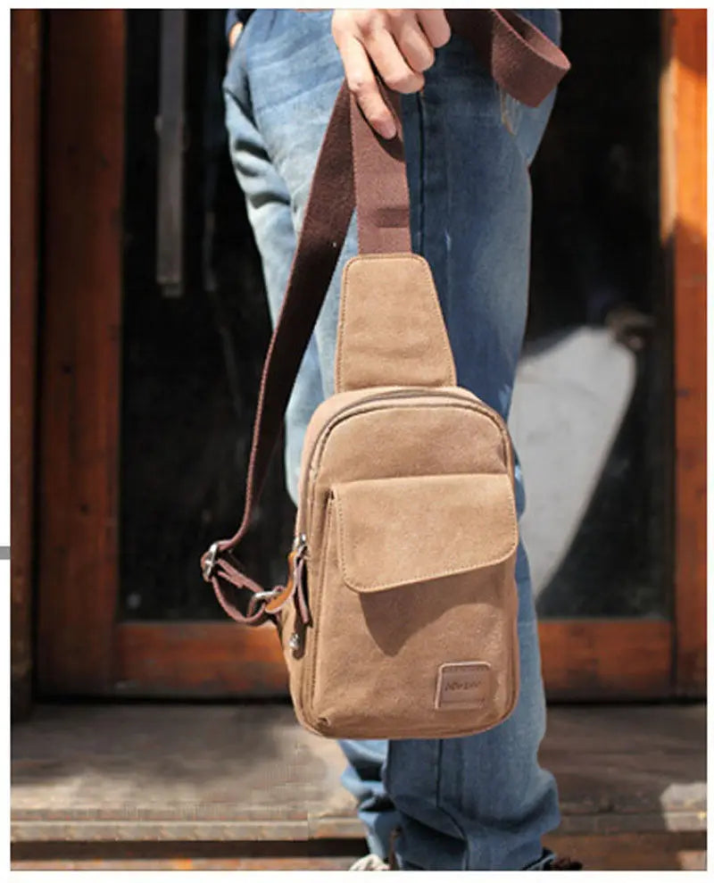 Men's Waist Pack Chest Sling Bag Travel Hiking Cross Body Messenger Solid Canvas