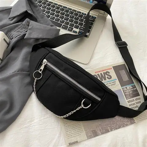 Waist Packs Women Chain Harajuku College Couples School Hip-pop Canvas Bag