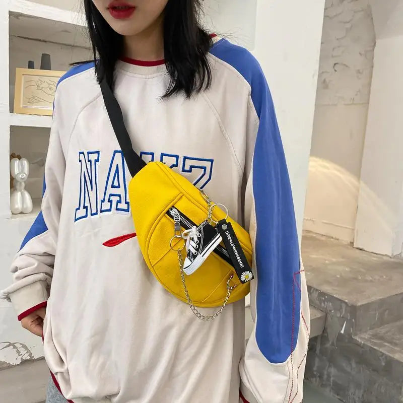 Waist Packs Women Chain Harajuku College Couples School Hip-pop Canvas Bag