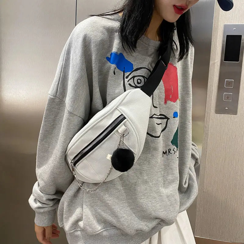Waist Packs Women Chain Harajuku College Couples School Hip-pop Canvas Bag