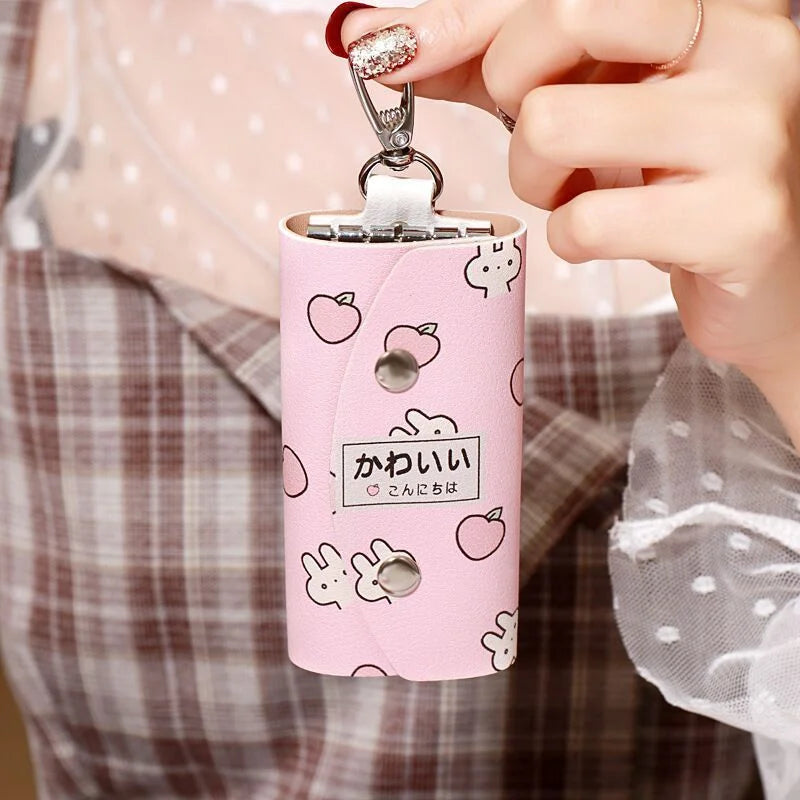 Cartoon Animal Print Key Case Snap Pouch Keychain Waist Padlock Key W