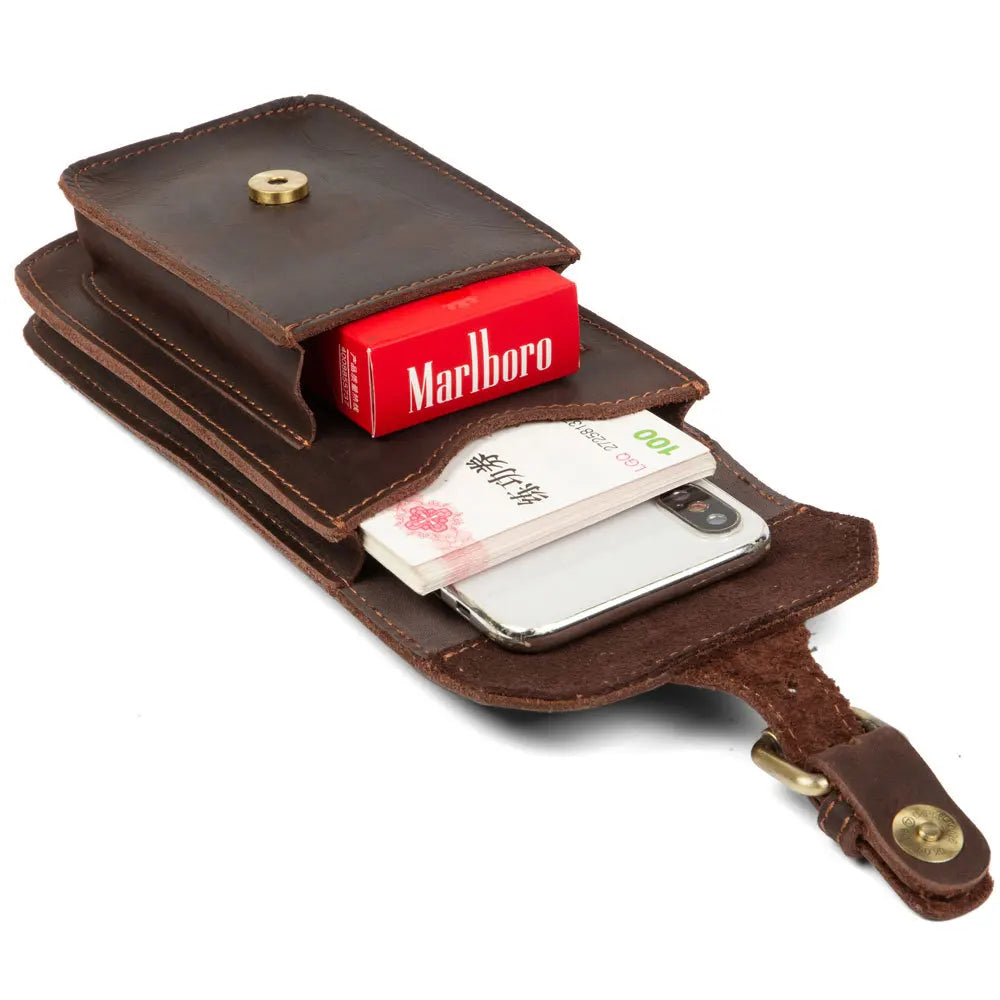 Small Waist Bag Retro 7-inch Phone Crazy Horse Leather Belt Bag