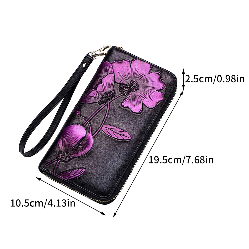 Floral Pattern Women Wallet Long Purse Purple Pocket Long Purse Wallet