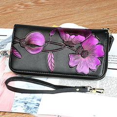 Floral Pattern Women Wallet Long Purse Purple Pocket Long Purse Wallet