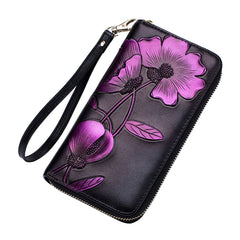 Floral Pattern Women Wallet Long Purse Purple Pocket Long Purse Wallet