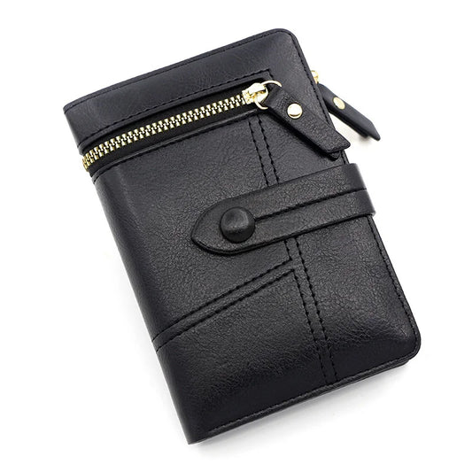 Women's Matte Short Wallet PU Leather Zipper Purse