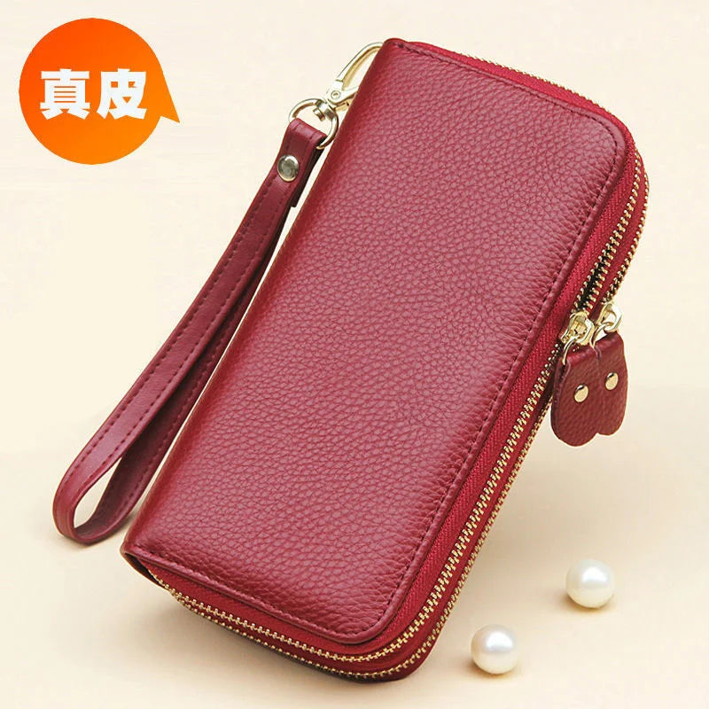 Green Leather Women's Wallet Handbag Purse Large Capacity Zipper