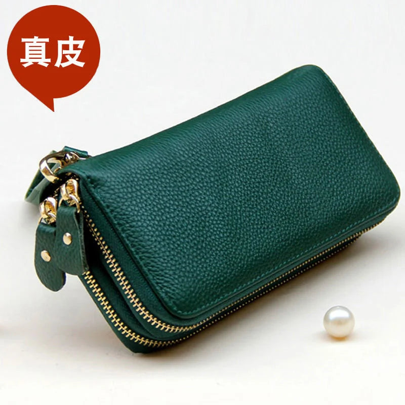 Green Leather Women's Wallet Handbag Purse Large Capacity Zipper