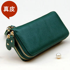 Green Leather Women's Wallet Handbag Purse Large Capacity Zipper