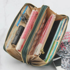 Green Leather Women's Wallet Handbag Purse Large Capacity Zipper