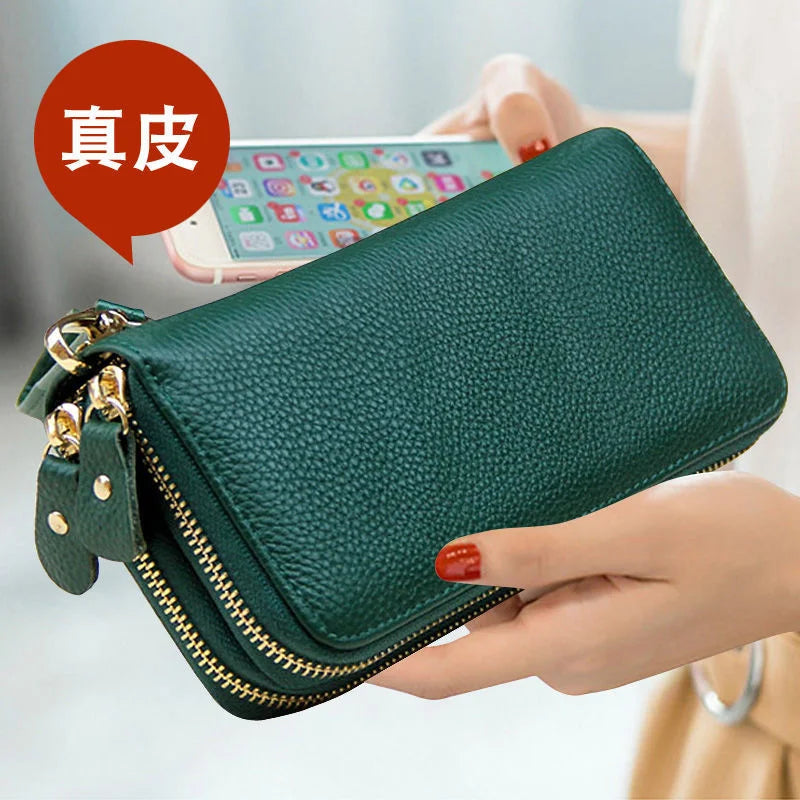 Green Leather Women's Wallet Handbag Purse Large Capacity Zipper