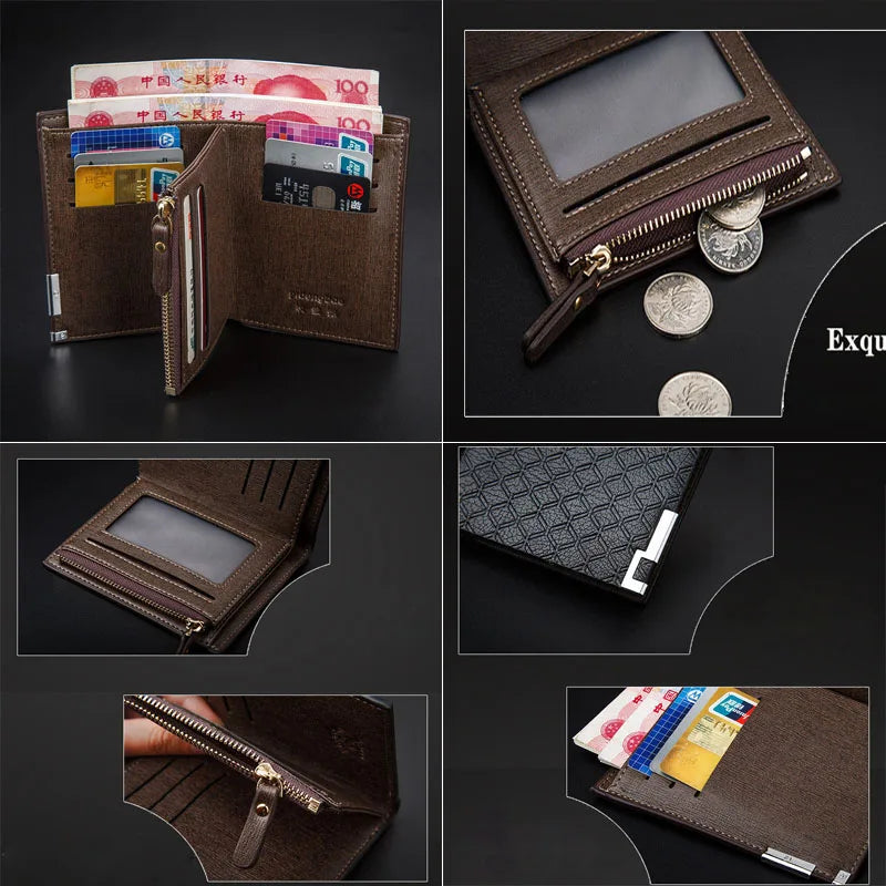 Men's Short Leather Wallet Retro Small Zipper Slim Man Purse