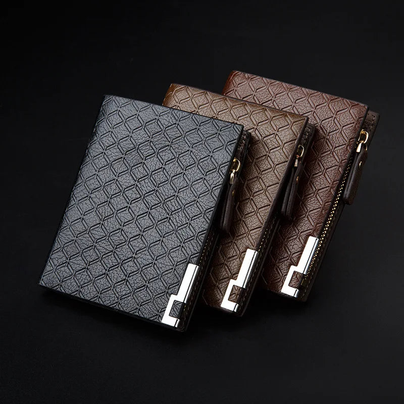 Men's Short Leather Wallet Retro Small Zipper Slim Man Purse