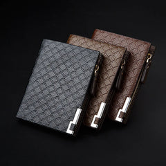 Men's Short Leather Wallet Retro Small Zipper Slim Man Purse