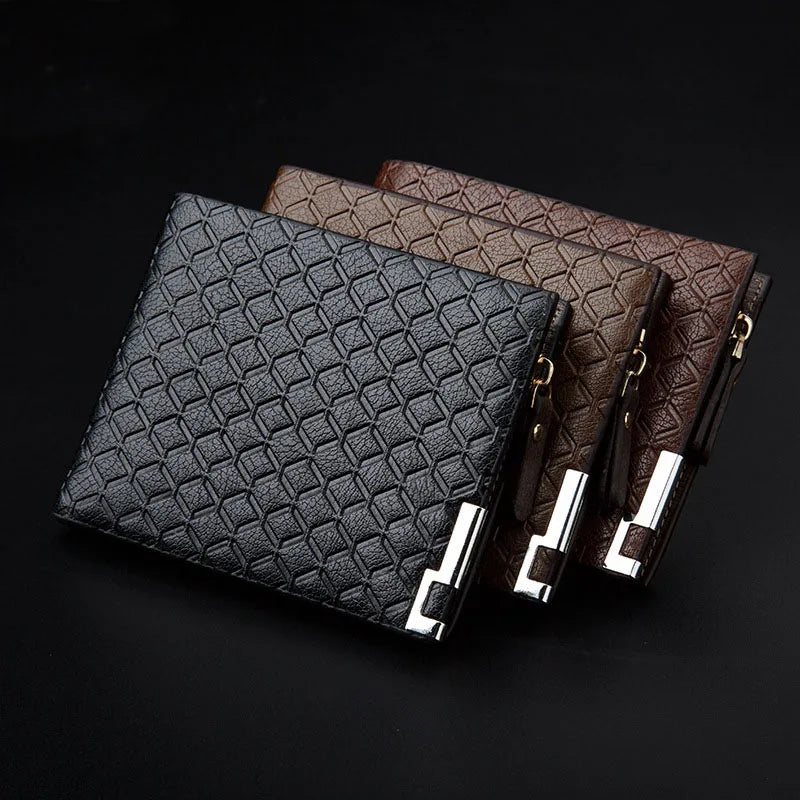 Men's Short Leather Wallet Retro Small Zipper Slim Man Purse