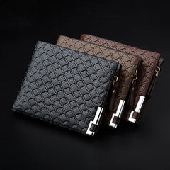 Men's Short Leather Wallet Retro Small Zipper Slim Man Purse