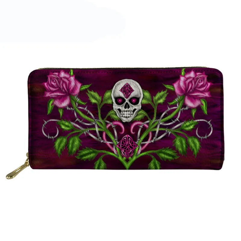 Gothic Skulls Print Long Wallet for Women