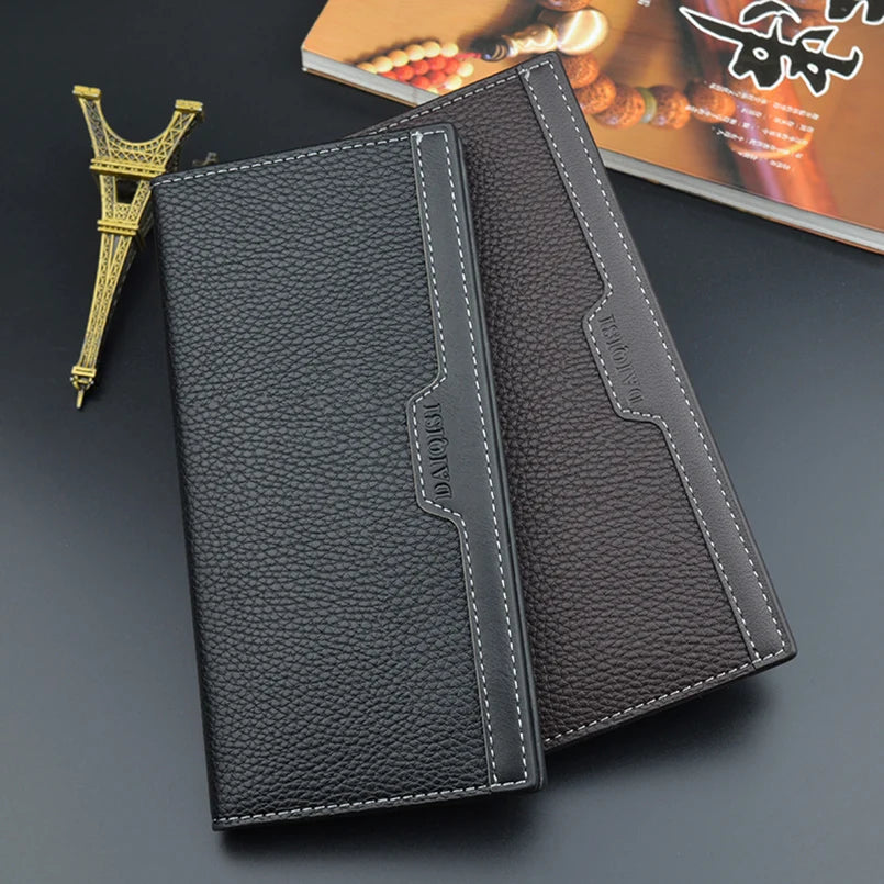 Men Long Wallet Trifold Leather Billetera Hombre