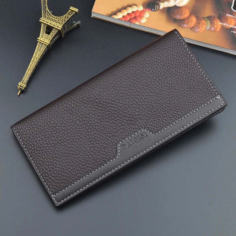 Men Long Wallet Trifold Leather Billetera Hombre