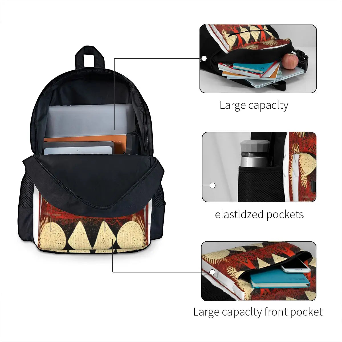 Warli Art Backpack with Zipper for Men & Women