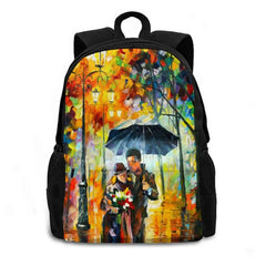 Warm Night College Student Backpack Romantic Hug Couple