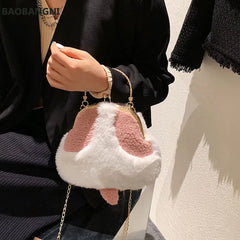 Warm Plush Clip Handbags Women's Plush Shoulder Crossbody Bag
