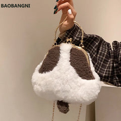 Warm Plush Clip Handbags Women's Plush Shoulder Crossbody Bag
