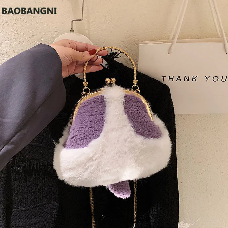 Warm Plush Clip Handbags Women's Plush Shoulder Crossbody Bag