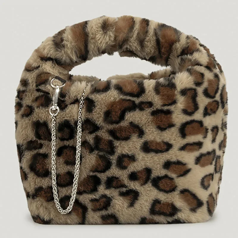 Warm Winter Faux Fur Shoulder Bag for Women Soft Plush Lady Handbag