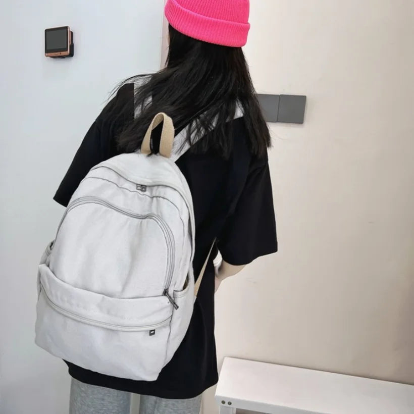 Canvas Women's Backpack Large Schoolbag High School Students Laptop