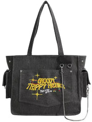 Embroidered Letters Shoulder Bag Large Capacity Shopper Tote