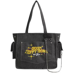 Embroidered Letters Shoulder Bag Large Capacity Shopper Tote