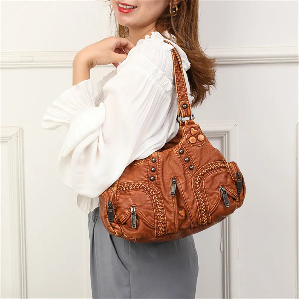 Rivet Weave Crossbody Bag Vintage Large Handbag Female Travel Totes