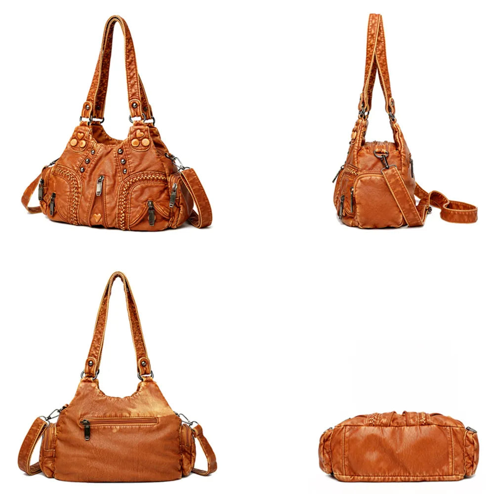 Rivet Weave Crossbody Bag Vintage Large Handbag Female Travel Totes