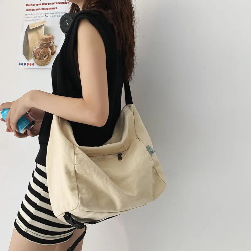 Canvas College Messenger Bag Large Capacity Crossbody Shoulder Bag