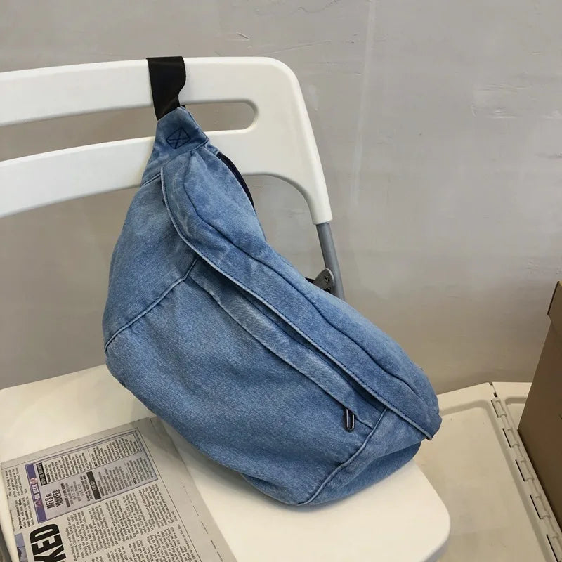 Denim Messenger Bag Women's Large Capacity Shoulder Purse Chest Bag