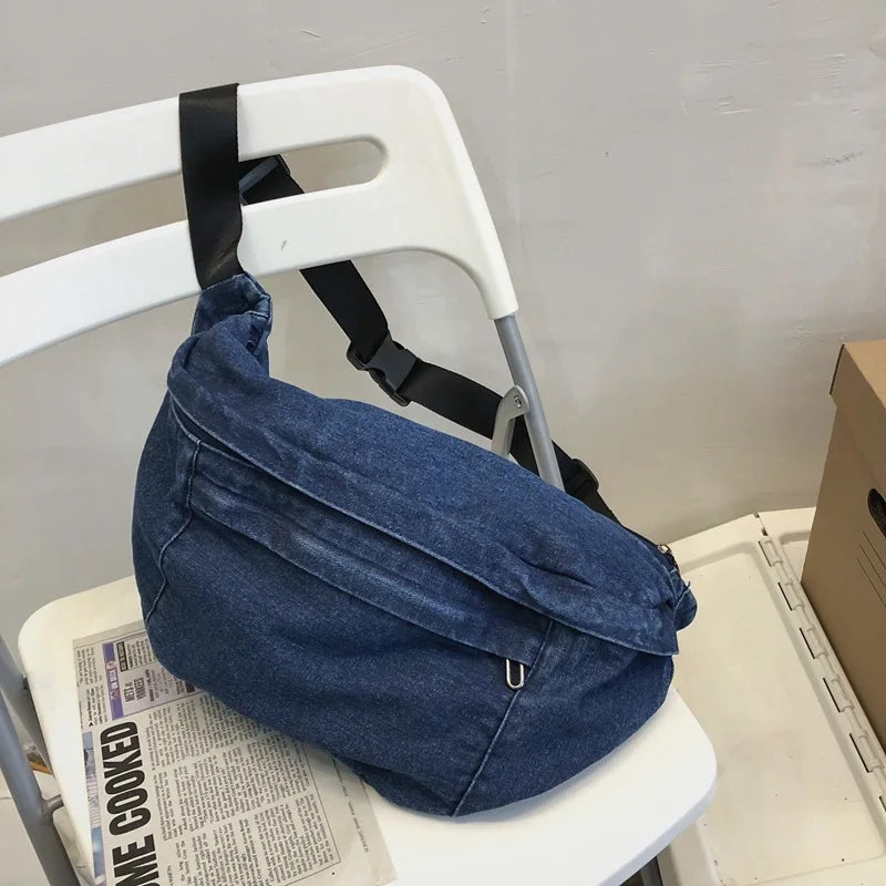Denim Messenger Bag Women's Large Capacity Shoulder Purse Chest Bag