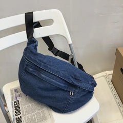 Denim Messenger Bag Women's Large Capacity Shoulder Purse Chest Bag
