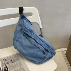 Denim Messenger Bag Women's Large Capacity Shoulder Purse Chest Bag