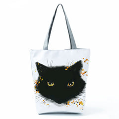 Watercolor Cat Print Tote Bag - Womens Reusable Shopping Handbag